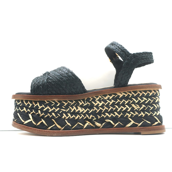Gabriela Hearst x Clergerie Hester Platform Raffia Sandals Black Size 39.5 NEW