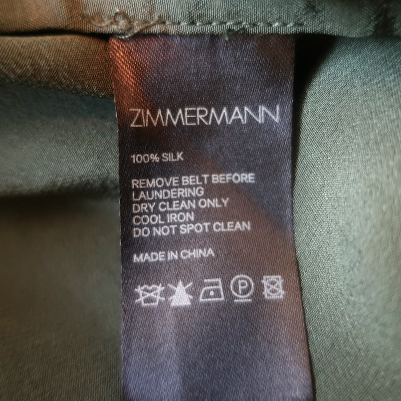Zimmermann Espionage Utility Belted Romper Army Green Silk Crepe de Chine Size 1