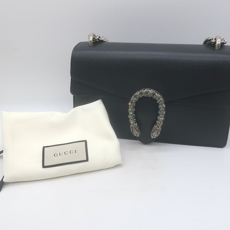 Gucci Dionysus Crystal-Embellished Small Shoulder Bag Black Grained Leather