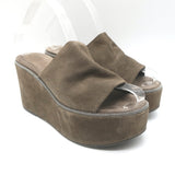 Brunello Cucinelli Monili-Trim Platform Wedge Slide Sandals Brown Suede Size 38