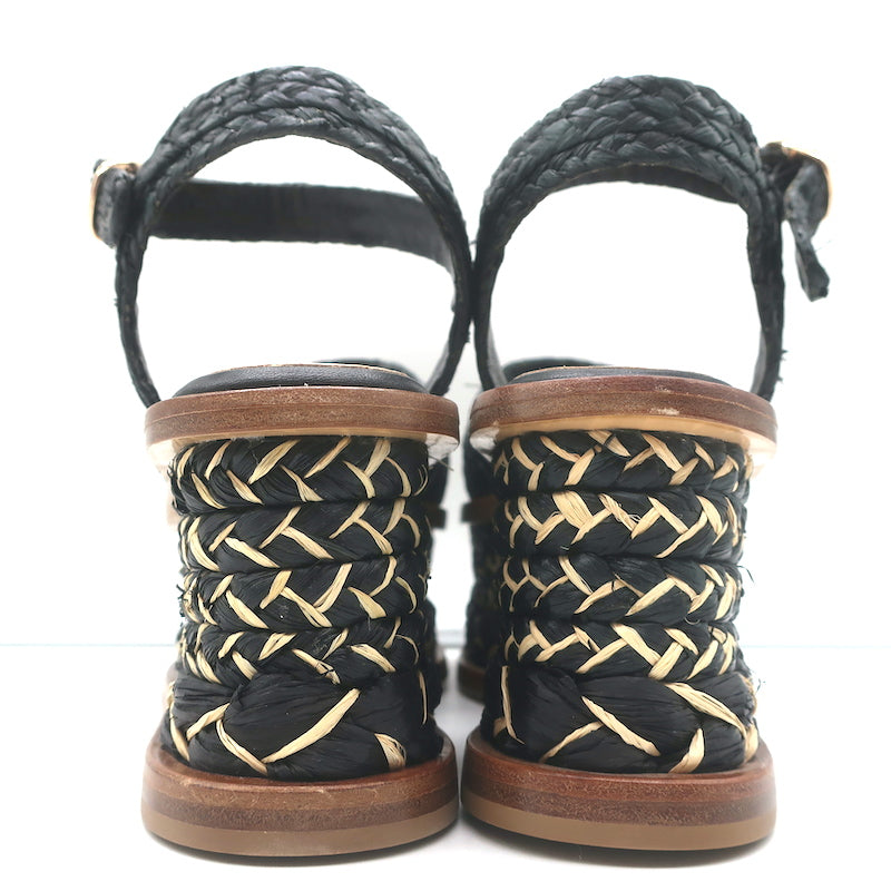Gabriela Hearst x Clergerie Hester Platform Raffia Sandals Black Size 39.5 NEW