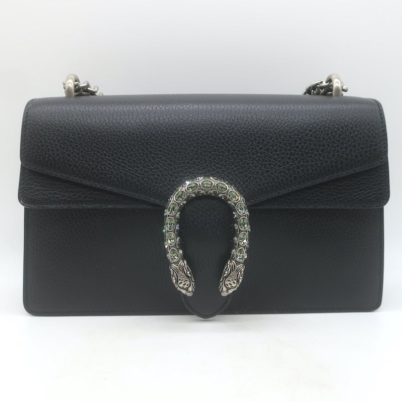 Gucci Dionysus Crystal-Embellished Small Shoulder Bag Black Grained Leather