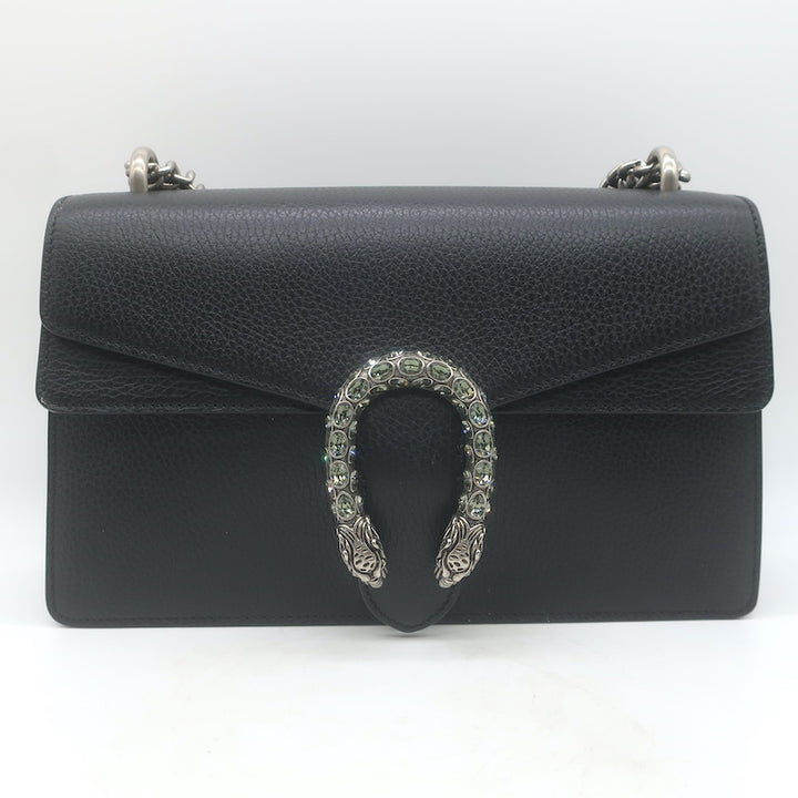 Gucci Dionysus Crystal-Embellished Small Shoulder Bag Black Grained Leather