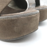 Brunello Cucinelli Monili-Trim Platform Wedge Slide Sandals Brown Suede Size 38