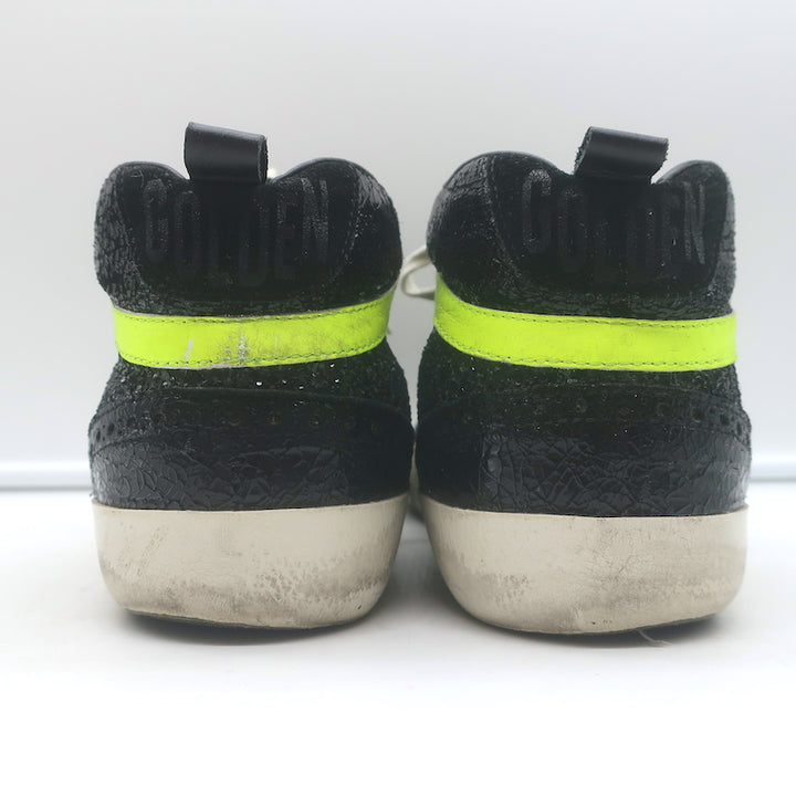 Golden Goose Glitter Mid Star Sneakers Black &amp; Silver Metallic Leather Size 41