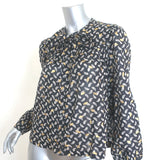 Doen Norma Tie-Neck Blouse Charcoal Leaf Print Voile Size Medium Long Sleeve Top