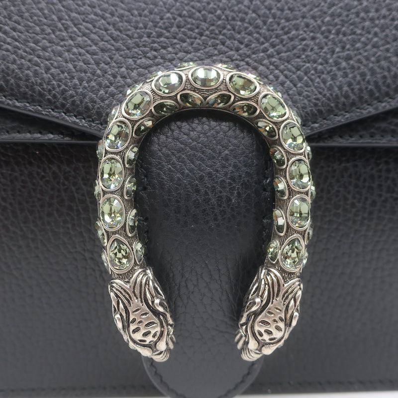 Gucci Dionysus Crystal-Embellished Small Shoulder Bag Black Grained Leather