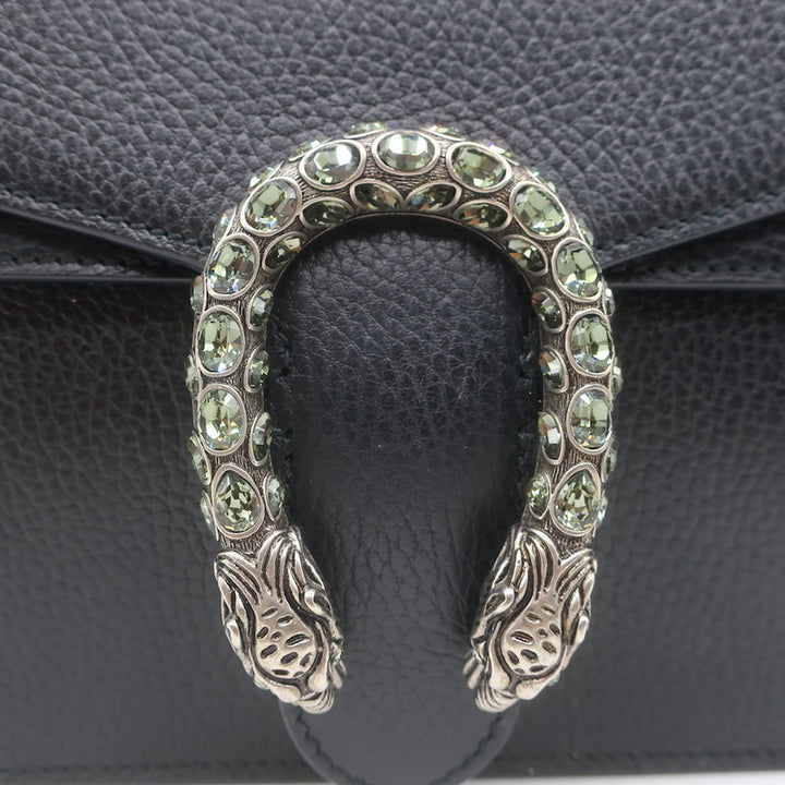 Gucci Dionysus Crystal-Embellished Small Shoulder Bag Black Grained Leather
