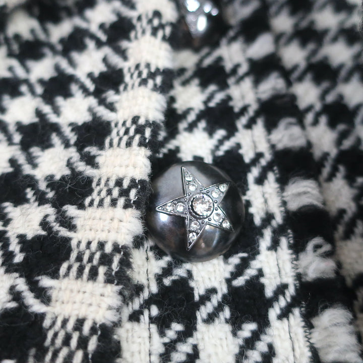 Dolce &amp; Gabbana Tie-Neck Short Sleeve Jacket Black/White Houndstooth Size 38