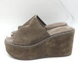 Brunello Cucinelli Monili-Trim Platform Wedge Slide Sandals Brown Suede Size 38