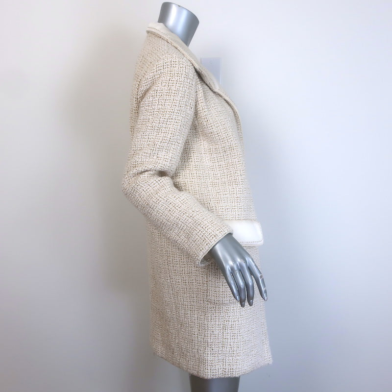 Vintage Chanel Metallic Tweed Open-Front Coat Cream/Gold Mohair-Blend Size 34