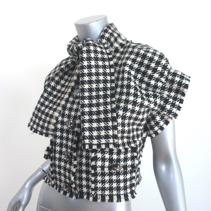 Dolce &amp; Gabbana Tie-Neck Short Sleeve Jacket Black/White Houndstooth Size 38