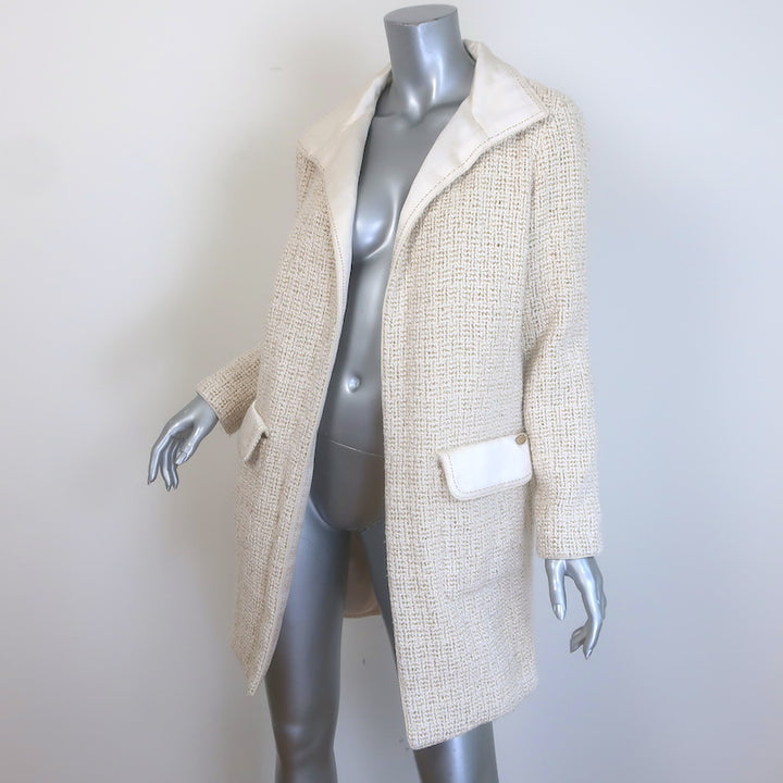 Vintage Chanel Metallic Tweed Open-Front Coat Cream/Gold Mohair-Blend Size 34