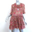 MISA Ilanit Tiered Mini Dress Red/Pink Floral Print Chiffon Size Small
