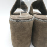 Brunello Cucinelli Monili-Trim Platform Wedge Slide Sandals Brown Suede Size 38