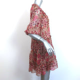 MISA Ilanit Tiered Mini Dress Red/Pink Floral Print Chiffon Size Small