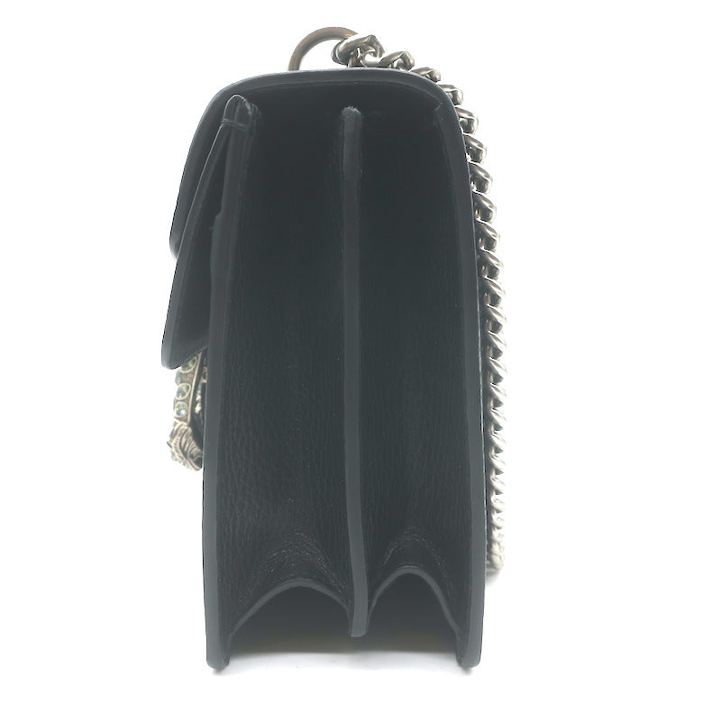 Gucci Dionysus Crystal-Embellished Small Shoulder Bag Black Grained Leather