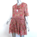 MISA Ilanit Tiered Mini Dress Red/Pink Floral Print Chiffon Size Small