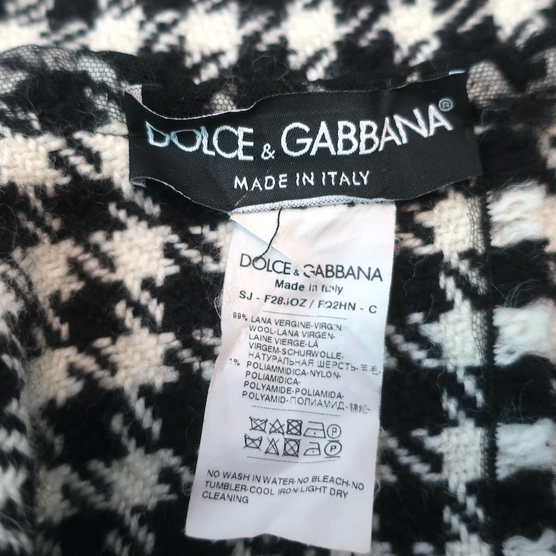 Dolce &amp; Gabbana Tie-Neck Short Sleeve Jacket Black/White Houndstooth Size 38