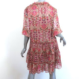 MISA Ilanit Tiered Mini Dress Red/Pink Floral Print Chiffon Size Small