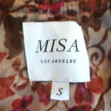 MISA Ilanit Tiered Mini Dress Red/Pink Floral Print Chiffon Size Small
