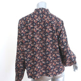 Doen Judith Tie-Neck Top Navy Floral Print Silk Size Medium Long Sleeve Blouse