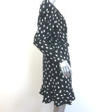 Jonathan Simkhai Polka Dot Puff Sleeve Belted Dress Black Crepe Size 12