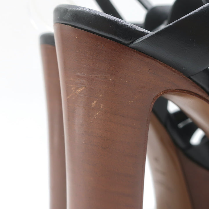 Saint Laurent Tribute Super Platform T-Strap Sandals Black Leather Size 39