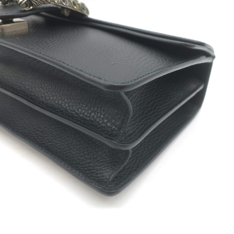 Gucci Dionysus Crystal-Embellished Small Shoulder Bag Black Grained Leather