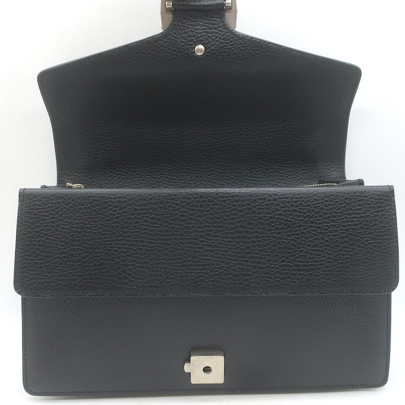 Gucci Dionysus Crystal-Embellished Small Shoulder Bag Black Grained Leather