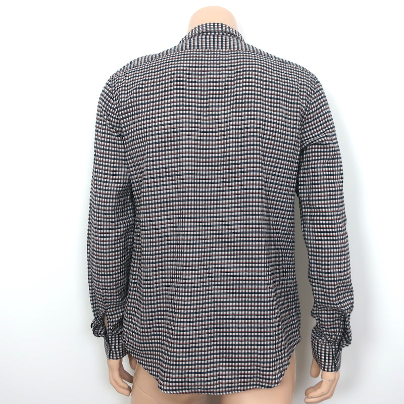 Vince Micro Check Long Sleeve Button Down Shirt White/Navy Size Medium