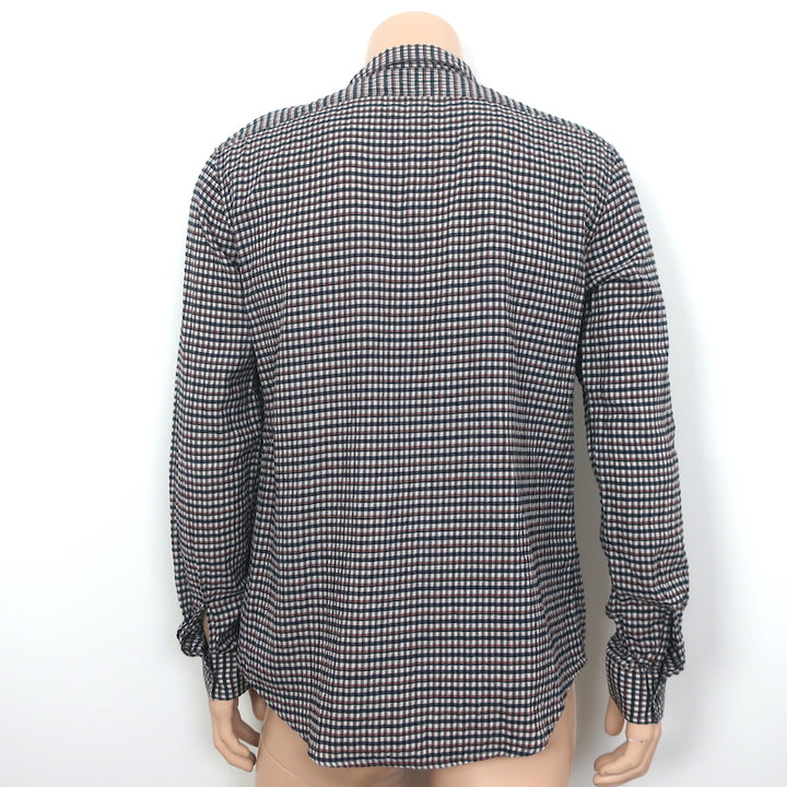 Vince Micro Check Long Sleeve Button Down Shirt White/Navy Size Medium
