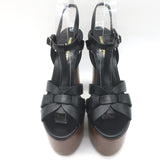 Saint Laurent Tribute Super Platform T-Strap Sandals Black Leather Size 39