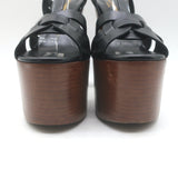 Saint Laurent Tribute Super Platform T-Strap Sandals Black Leather Size 39