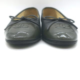 Chanel 15B CC Cap Toe Ballet Flats Grey Patent Leather & Goatskin Size 38