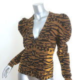 Ulla Johnson Rhea Puff Sleeve Cardigan Brown Tiger Intarsia Knit Size Small