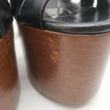 Saint Laurent Tribute Super Platform T-Strap Sandals Black Leather Size 39