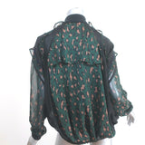 Sacai Ruffled Bomber Jacket Green Leopard Print Satin & Black Chiffon Size 1