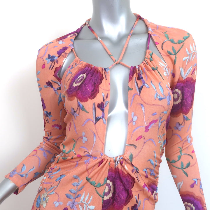 Isabel Marant Jadessi Cutout Midi Dress Papaya Floral Print Jersey Size 36