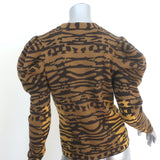 Ulla Johnson Rhea Puff Sleeve Cardigan Brown Tiger Intarsia Knit Size Small