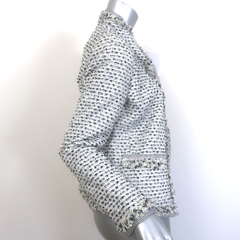 Oscar de la Renta Fringed Tweed Jacket White Cotton-Blend Size 4 NEW