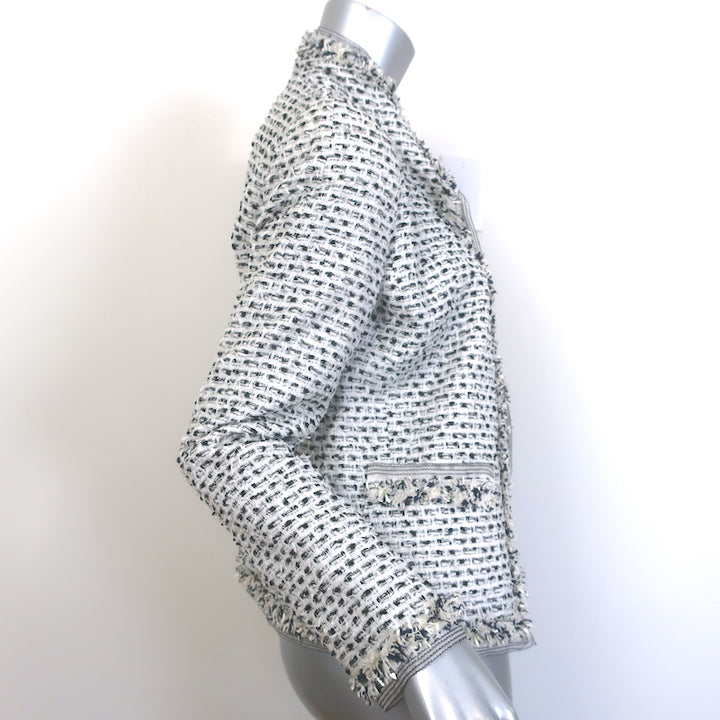 Oscar de la Renta Fringed Tweed Jacket White Cotton-Blend Size 4 NEW