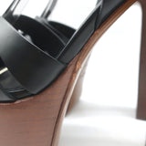 Saint Laurent Tribute Super Platform T-Strap Sandals Black Leather Size 39