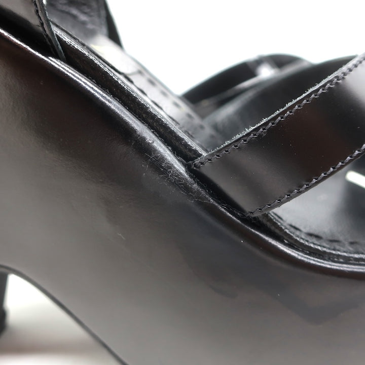 Prada Crisscross Platform Wedge Sandals Black Spazzolato Leather Size 38