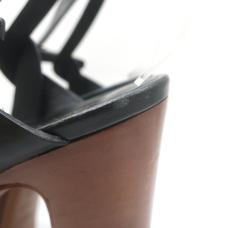 Saint Laurent Tribute Super Platform T-Strap Sandals Black Leather Size 39