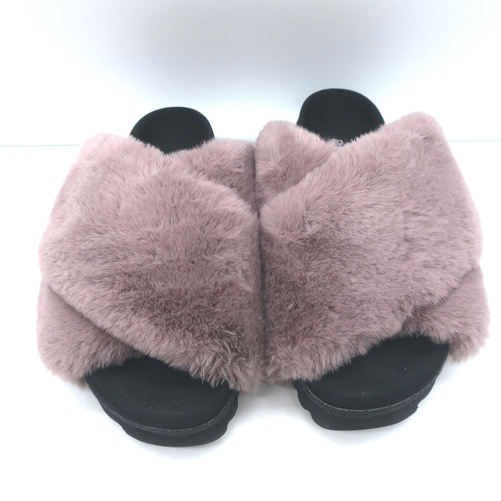 ROAM Faux Fur Cloud Slides Lavender Size 40 Crisscross Sandals NEW