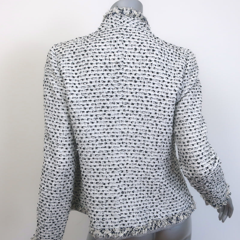 Oscar de la Renta Fringed Tweed Jacket White Cotton-Blend Size 4 NEW