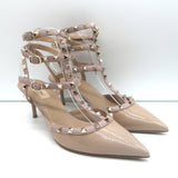 Valentino Rockstud Caged Pumps Nude Patent Leather Size 41 Pointed Toe Heels