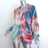 R13 Tie Dye Jumbo Cardigan Multicolor Cotton Distressed Knit Size Extra Small