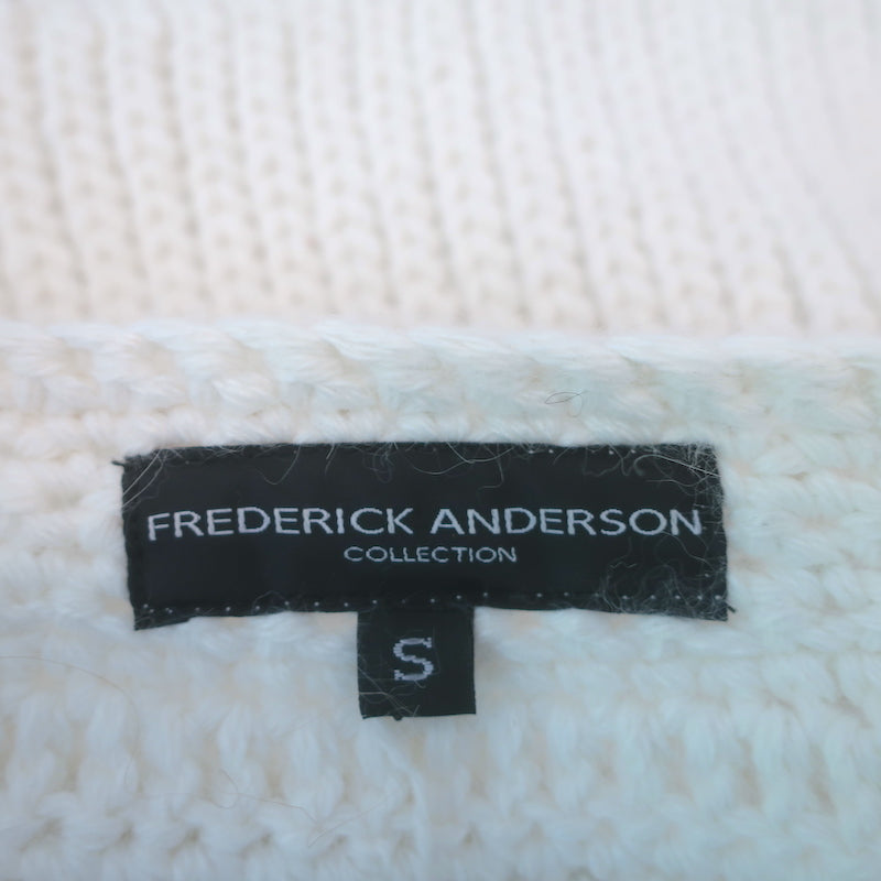 Frederick Anderson Crochet Cardigan Cream Ruffled Pom Pom Knit Size Small
